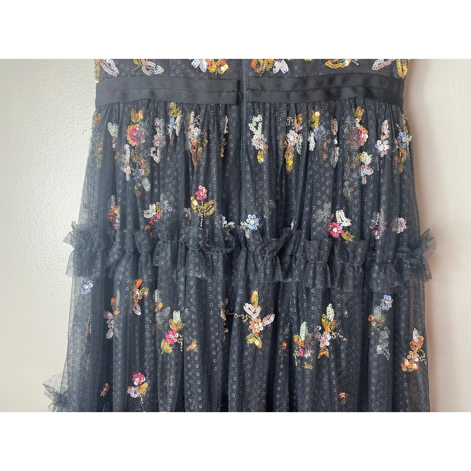 NEEDLE & THREAD DRESS 2 WEDDING GUEST MIDI SEQUIN FLORAL RUFFLE FORMAL BALLERINA