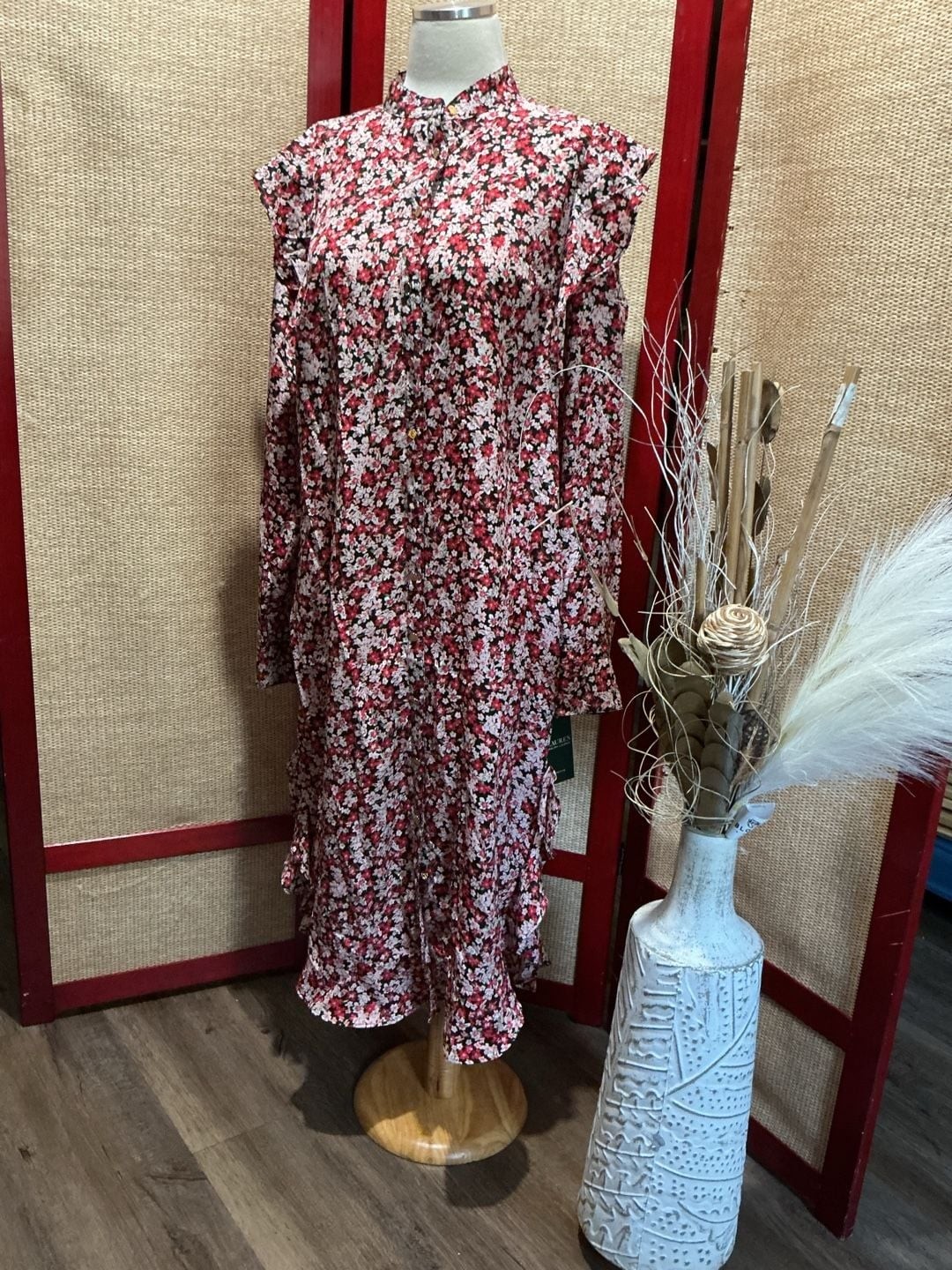 Lauren Ralph Lauren Floral Print Long Button-Down Ruffle Dress