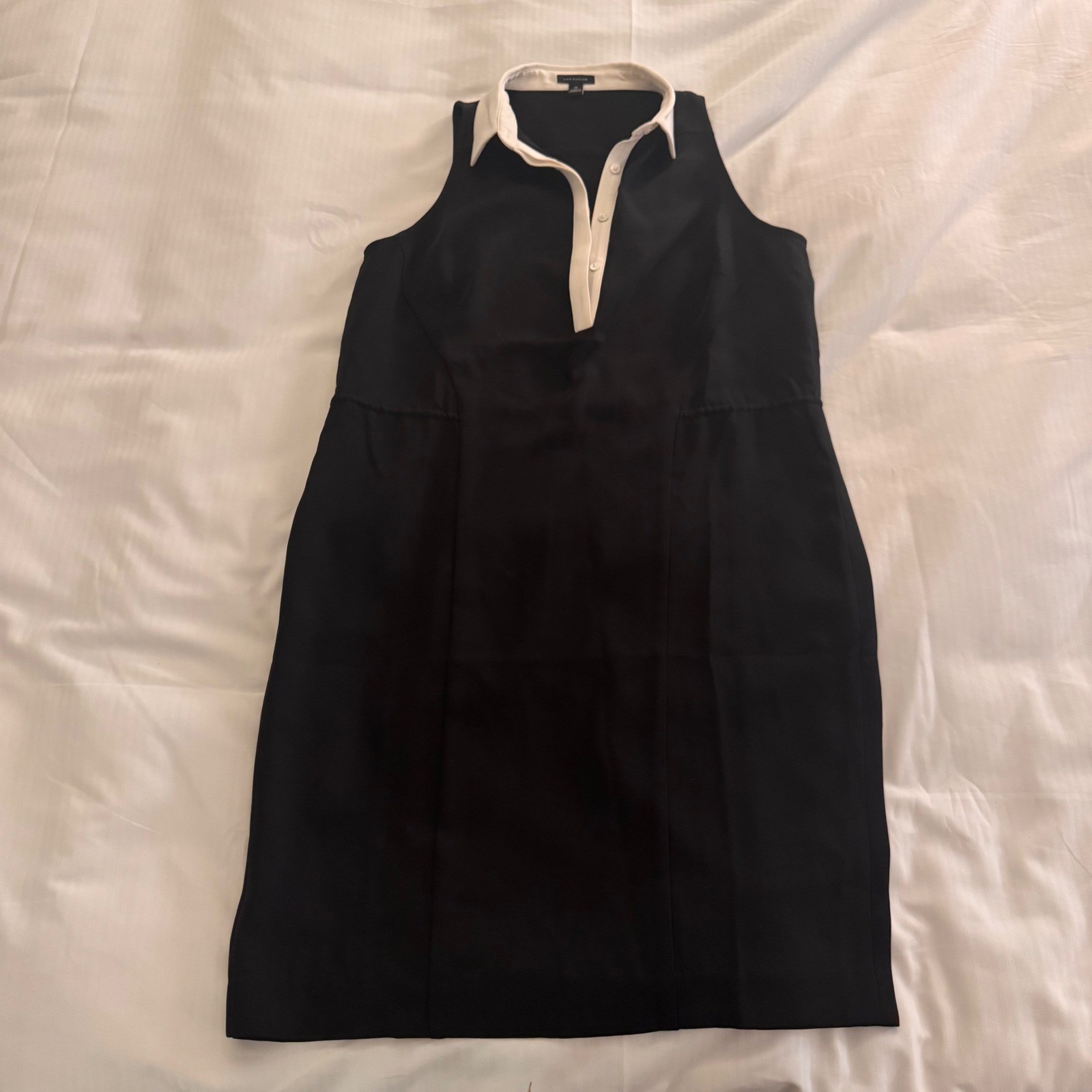 Ann Taylor Chic Black Contrast Collar Sleeveless Shift Polo Dress Preppy Sz M