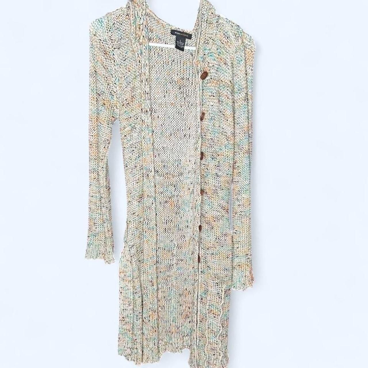 BCBGMAXAZRIA Multicolored Crochet Button Front Hooded Dress