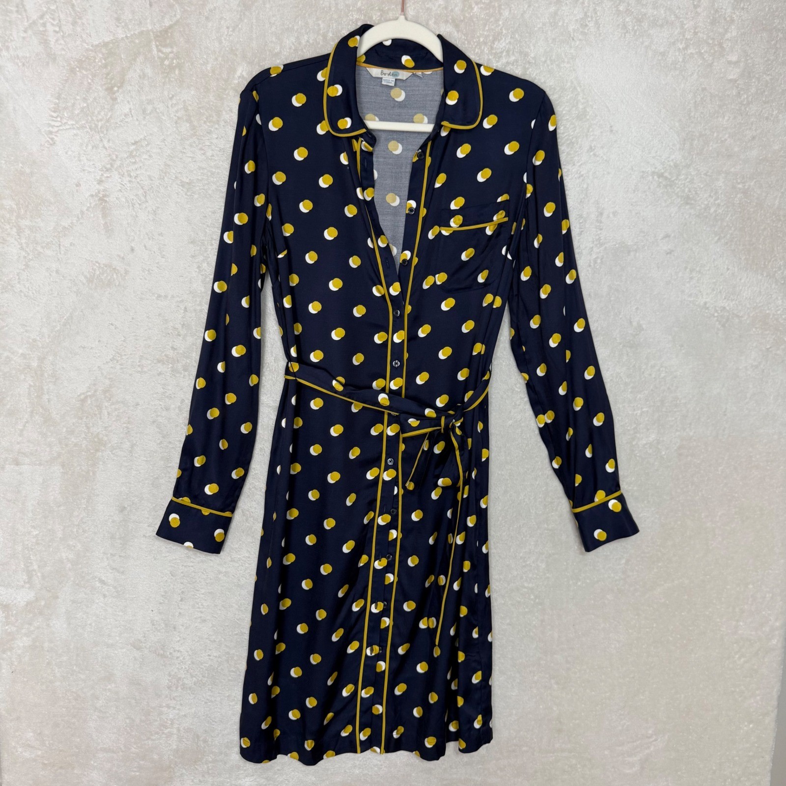 Boden Jenna Polka Dot Shirt Dress Mod Retro Preppy Coastal Long Sleeve Midi US6R