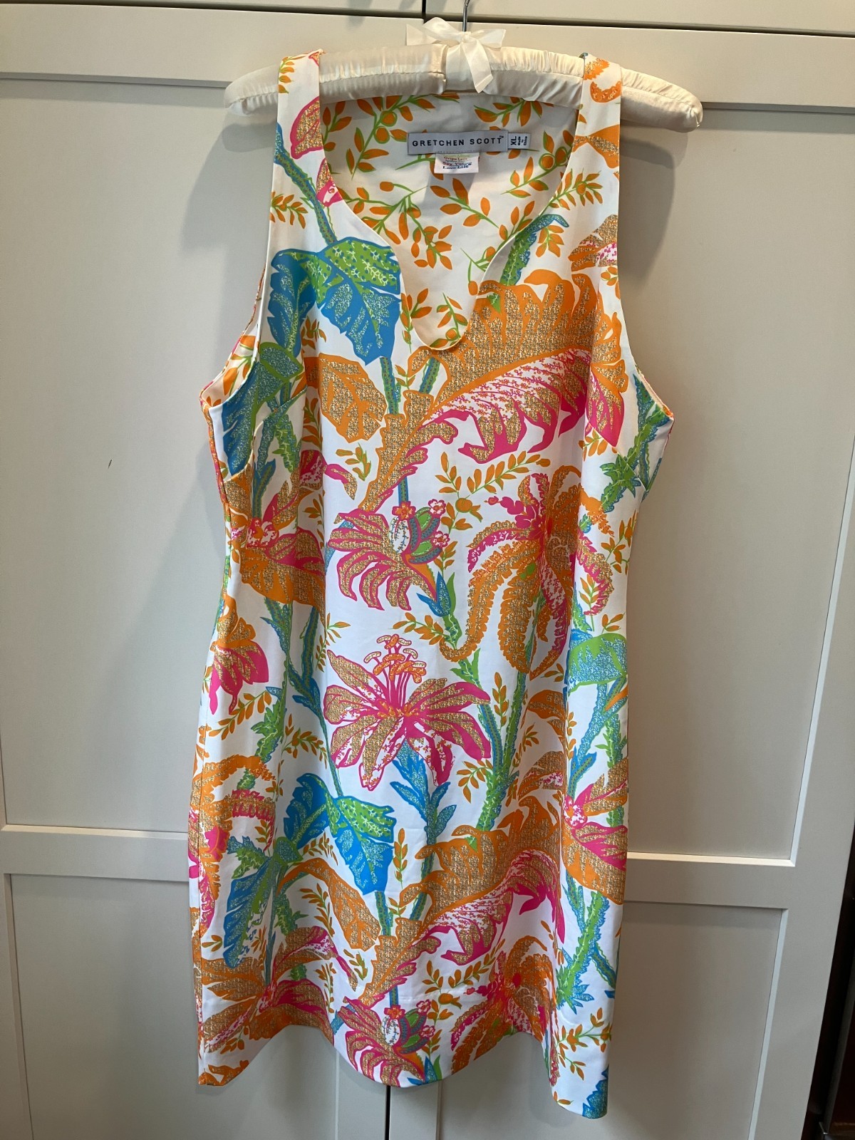 Gretchen Scott Sleveless DRESS White with Bright Color, Resort, Preppy size XL