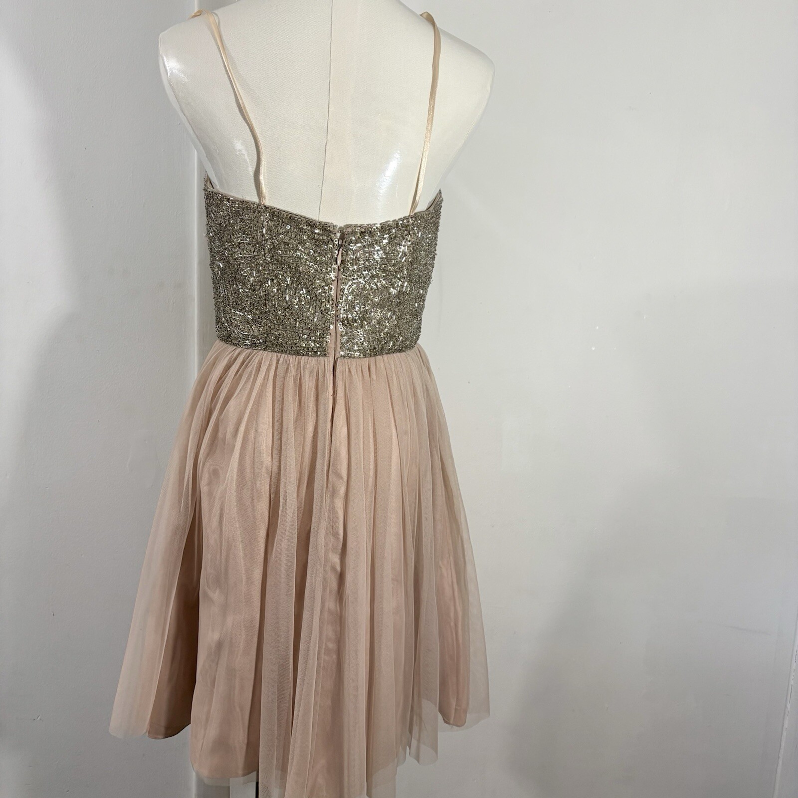 AIDAN MATTOX Sz 6 Blush Beaded Top Tulle Party Prom Pageant Dress Sparkle Short