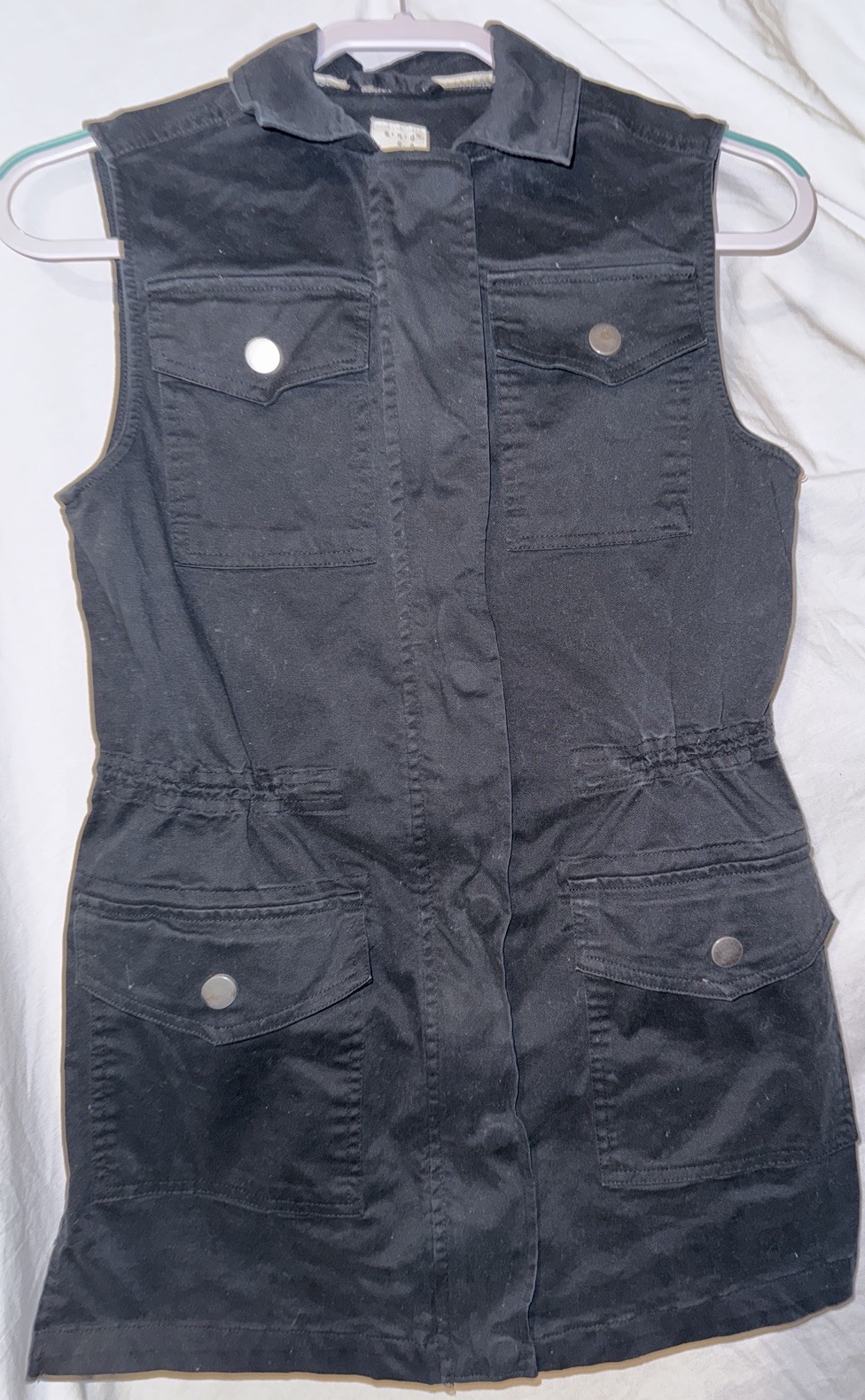 a.n.d. Easy XS Black Utility Vest Cotton Zip Front Pockets Stretch Casual