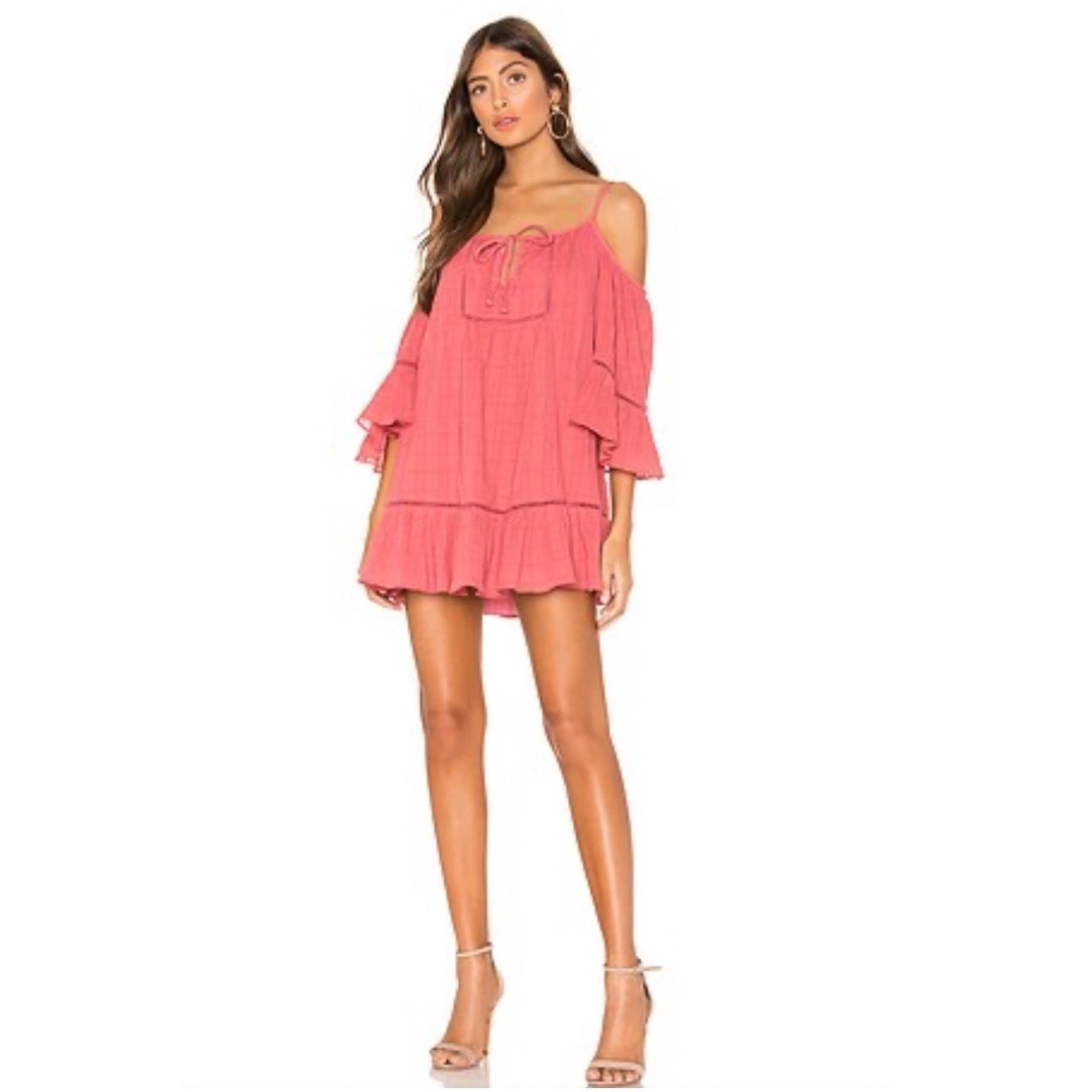 Tularosa Hattie Cold Shoulder Mini Dress Pink Bell Sleeve Boho NEW