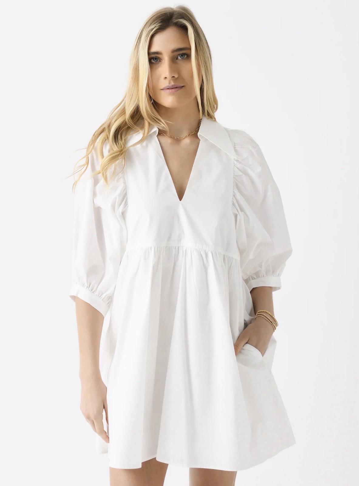 Hunter Bell Noah Dress Size S White Poplin Puff Sleeve Cottage Core Coastal