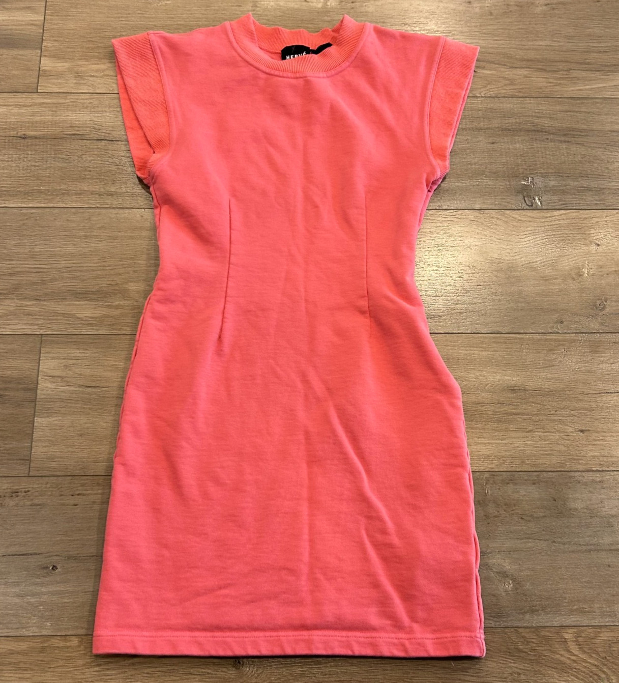 Herve by Herve Leger Mini Dress Women’s XS Salmon Cap Sleeves Cotton Jersey