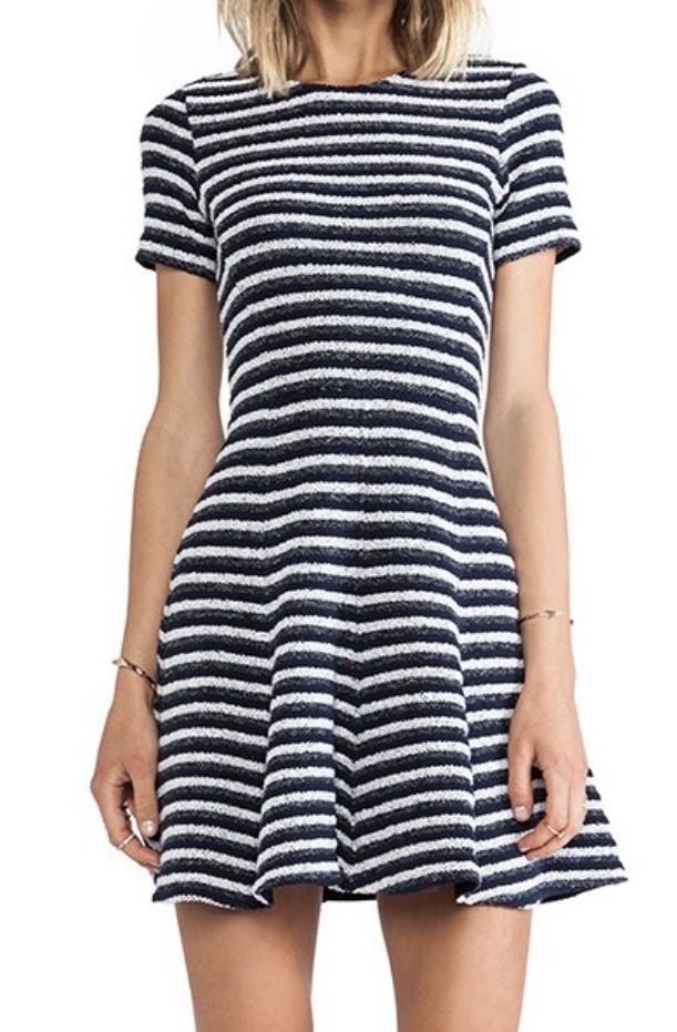 Theory Albita Navy Blue White Stripe Knit Blend Fit & Flare mini dress size 4