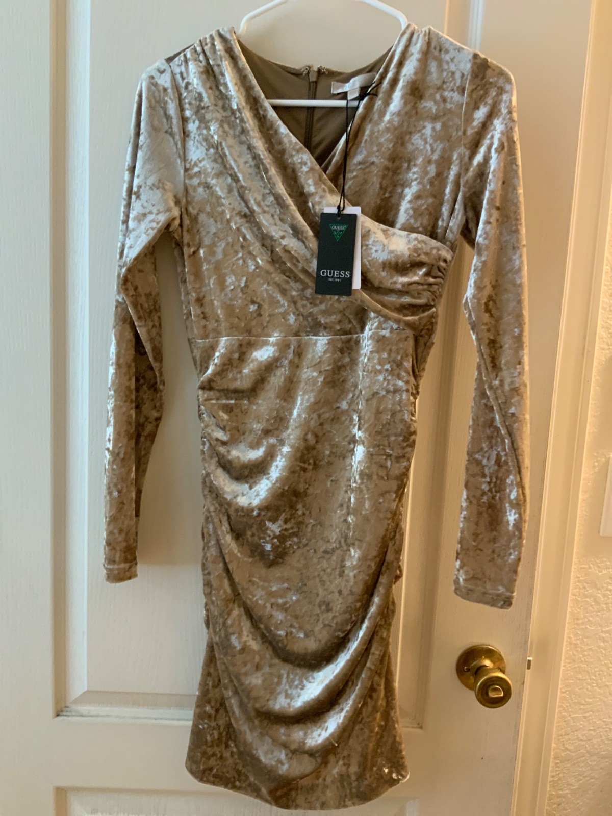 NWT $128 GUESS Women’s Long Sleeve Tess Velvet Dress Y2K Summer Clay Small