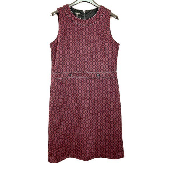 Talbots Jacquard Knit Shift Dress Women’s Size 16 Sleeveless Faux Leather Trim