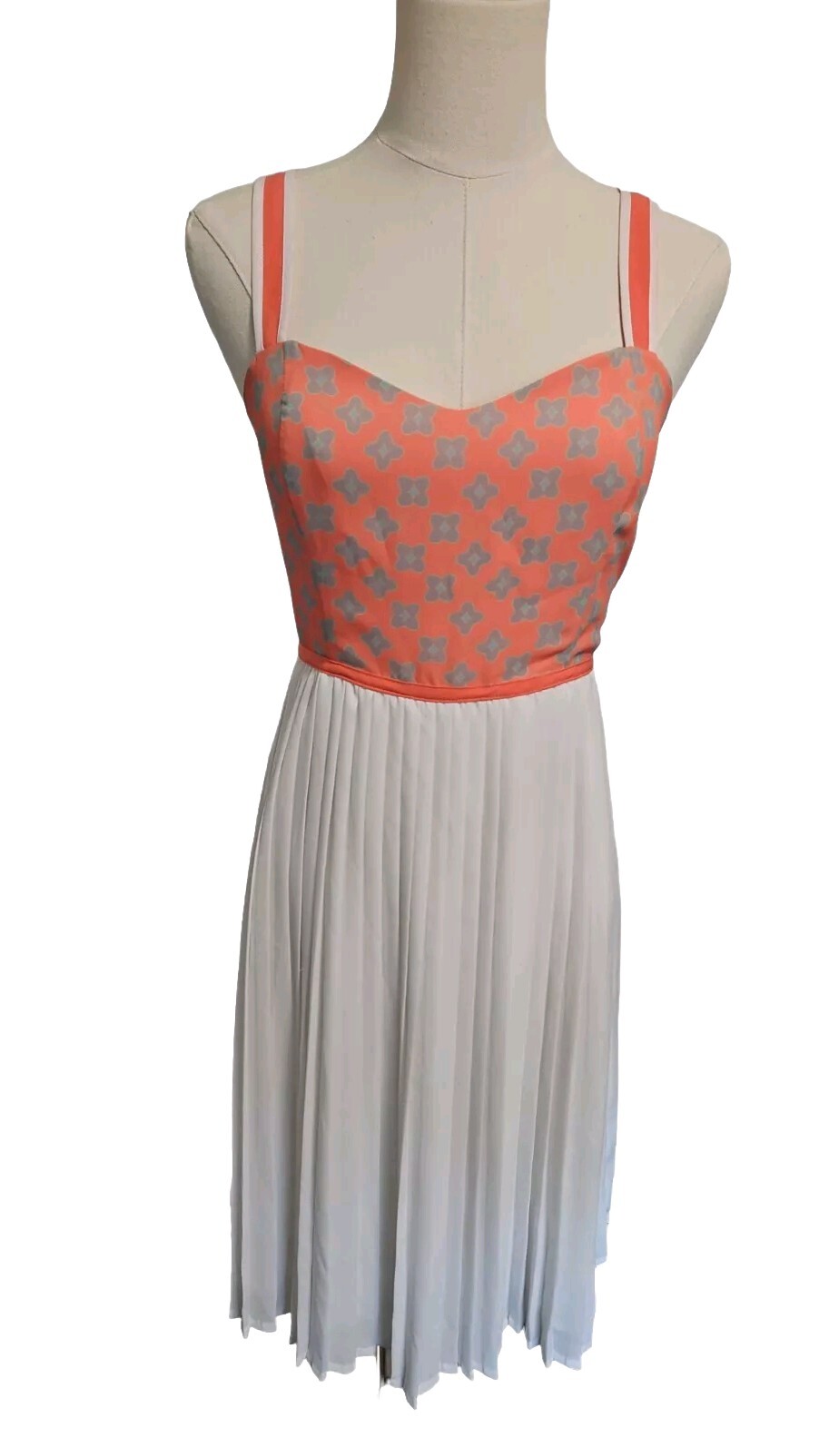 Pink Martini Midi Dress Sleeveless Pink Abstract White Pleated Sz XS
