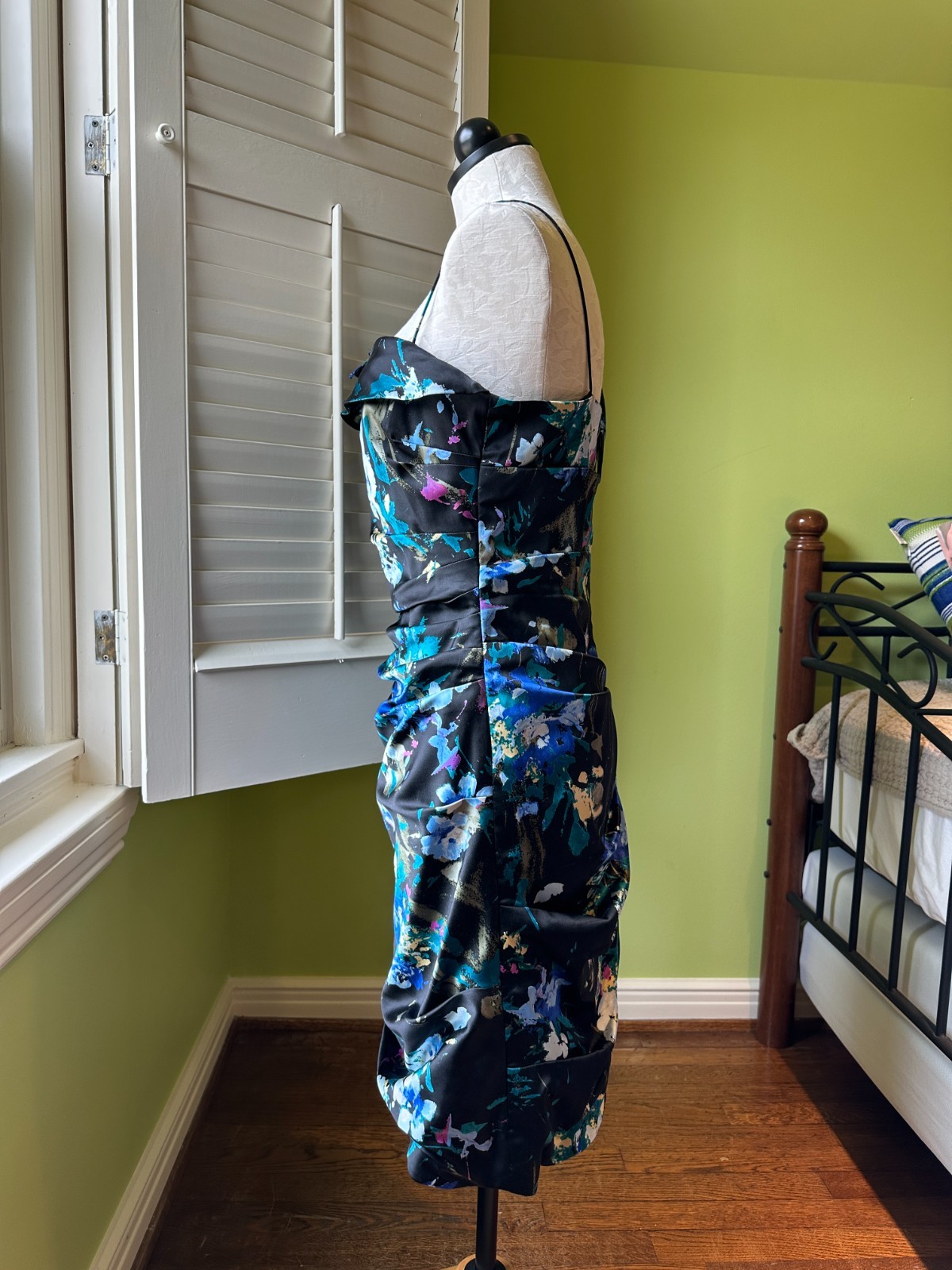 Teri Jon Rickie Freeman One Shoulder Floral Satin Cocktail Dress Size 10