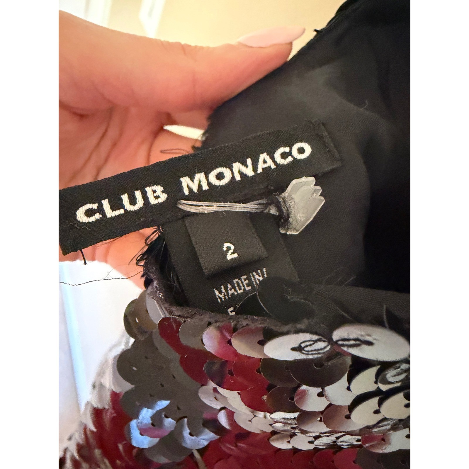 Club Monaco Black Sequin Mini Dress Low Back Tie Sleeveless Party Cocktail 2