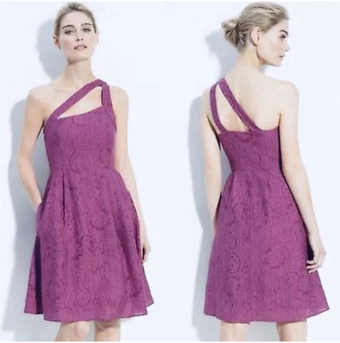 Nanette Lepore Eggplant Purple Plum One shoulder Marilyn Dress with Pockets Sz 4