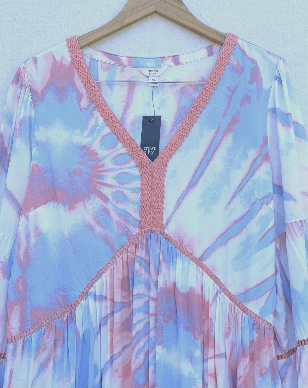 CROWN & IVY NEW WOMENS TIE DYE MAXI DRESS RESORT BOHO COASTAL SUMMER XL X-LARGE