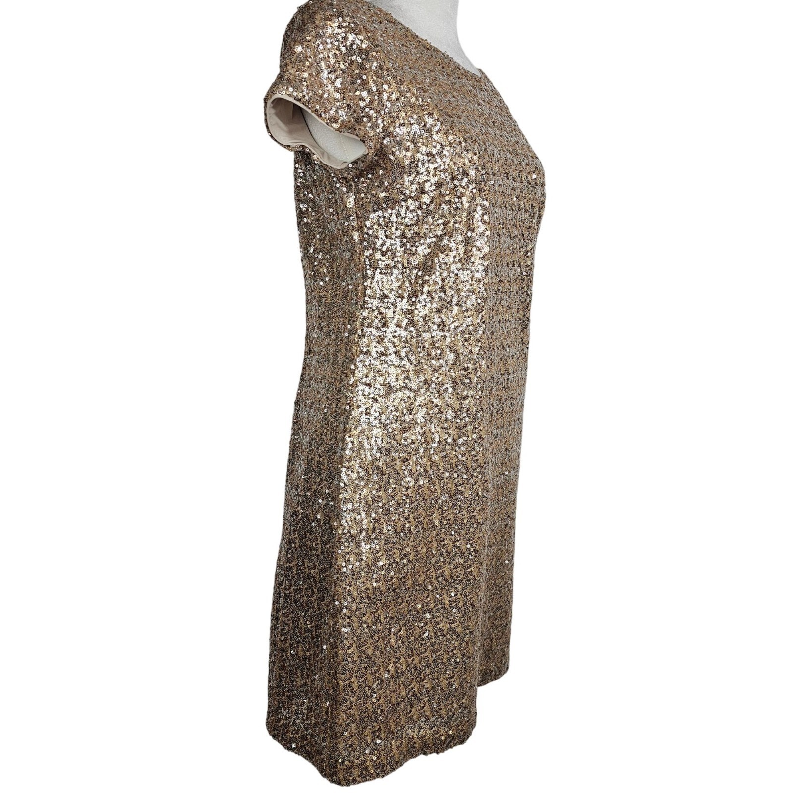 Party Glam Chic Gold Shimmer Sequin Sparkle Y2K T-Shirt Mini Dress Small Lined