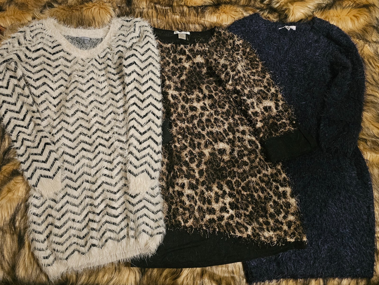 Furry Fuzzy Eyelash Sweater Dress Lot of 3 Alberto Makali Russe Jack XS M