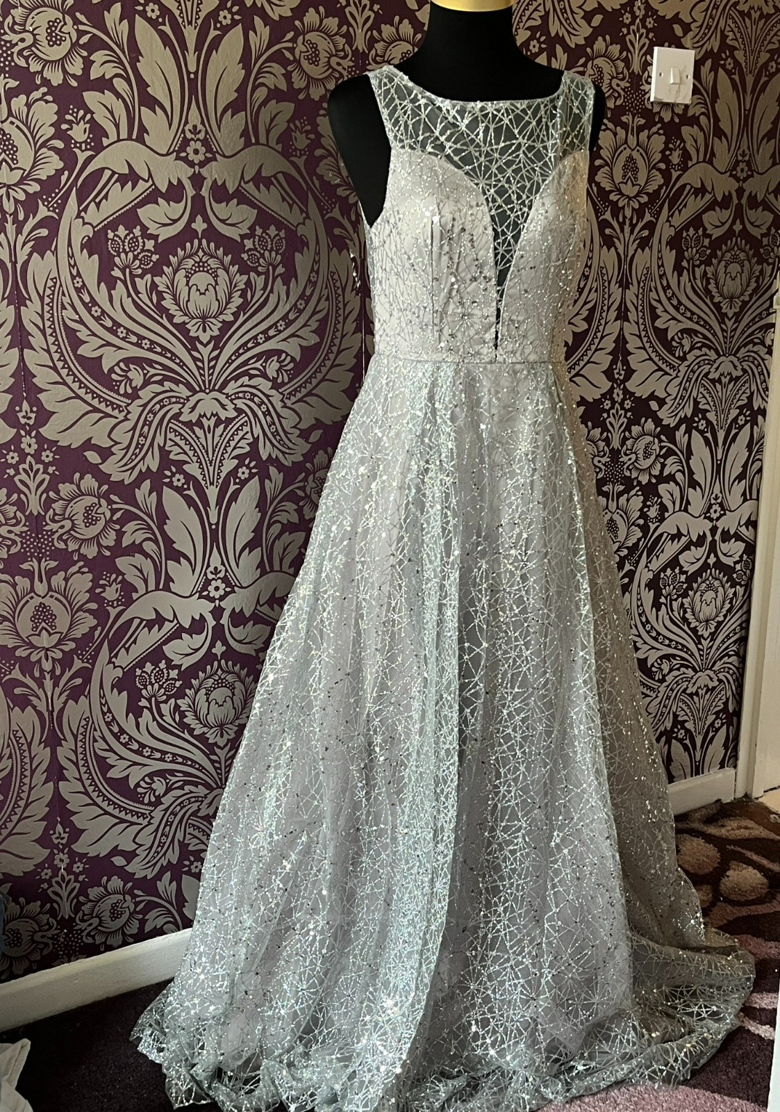 Coach Silver Glitter Tuille Skirt Prom / Evening Dress Gown UK 8 / 10 NWT
