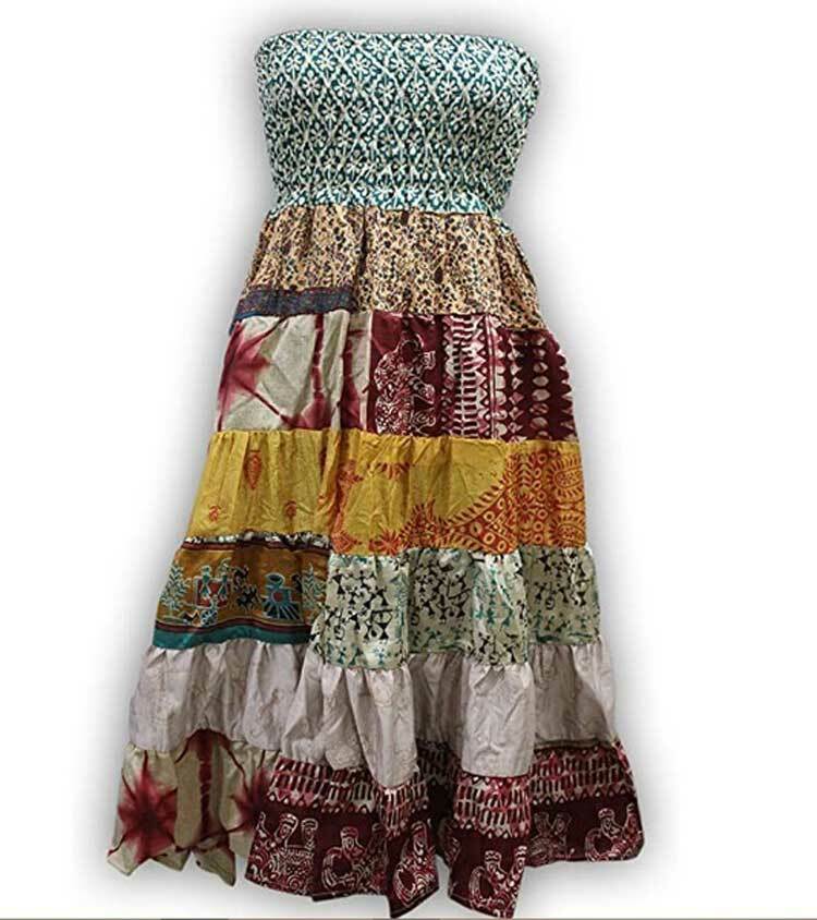 Silk Saree Long Maxi Dress Boho Hippie Clothes Beach Summer Gypsy Skirts Women
