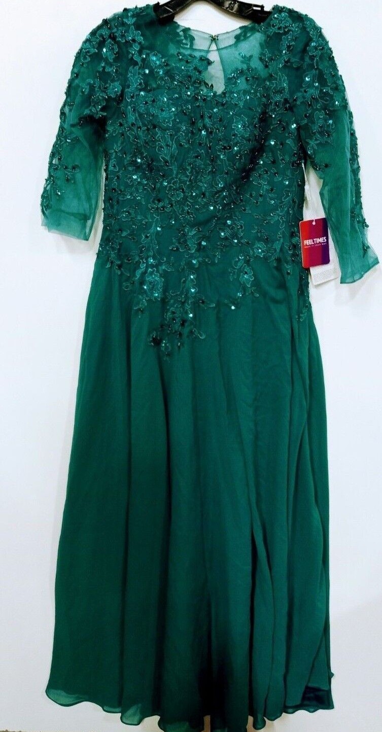 Feeltimes Lace Illusion 3/4 Sleeve Dress – Teal