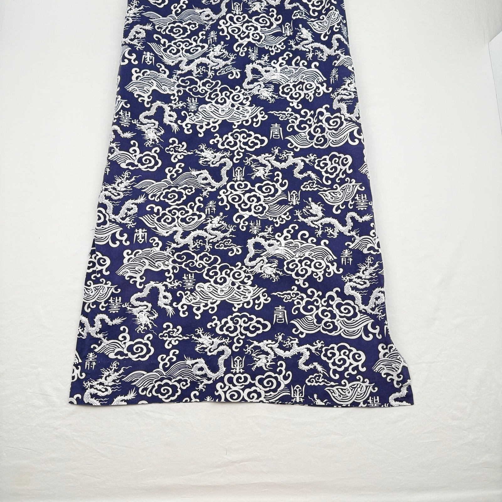 Vintage Chinese Style Maxi Dress Blue Dragon Print High Neck Asian Handmade
