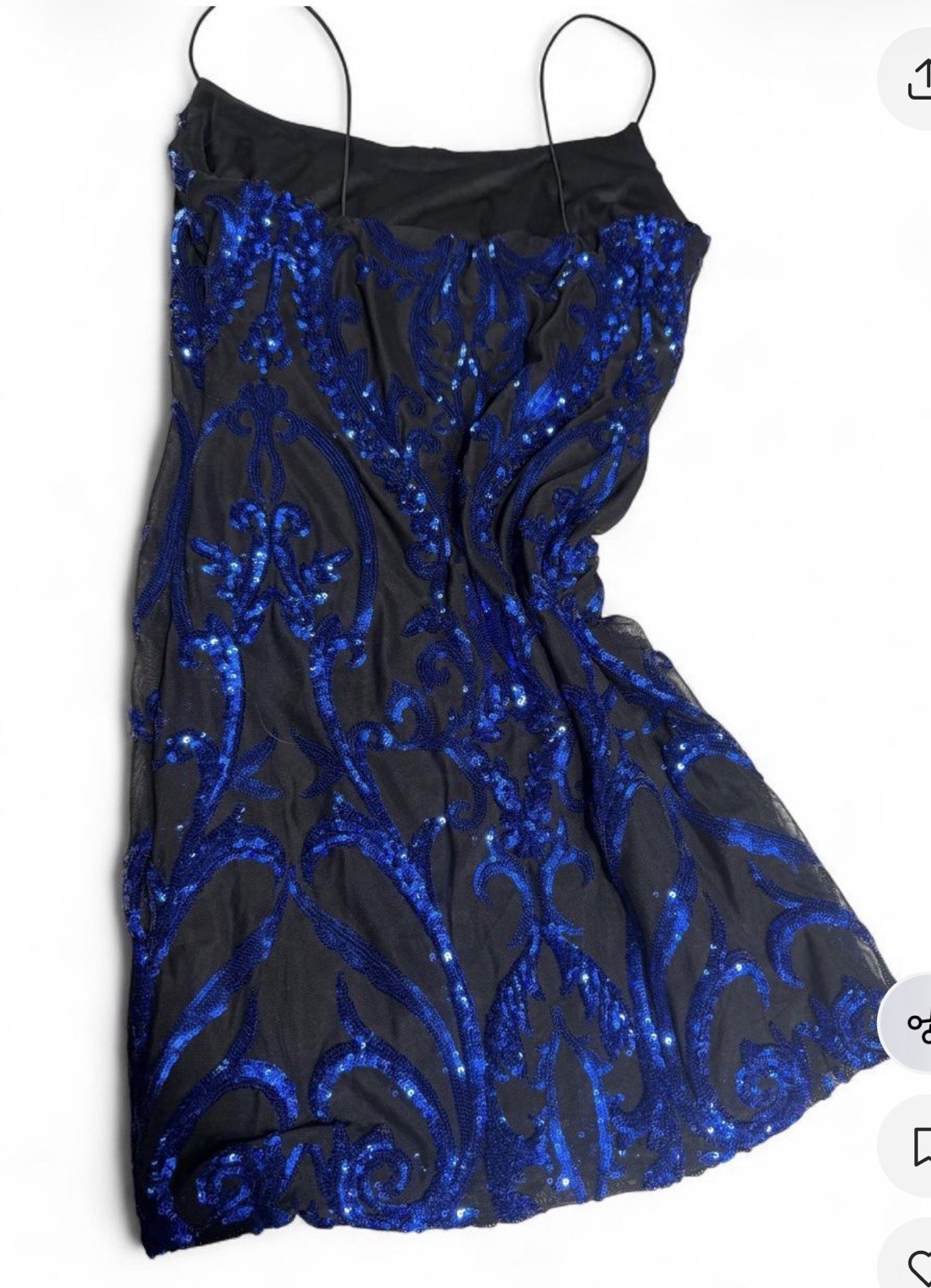 Windsor Black/Blue Sequin Floral Bodycon Mini Scoop Neck Strappy Party L