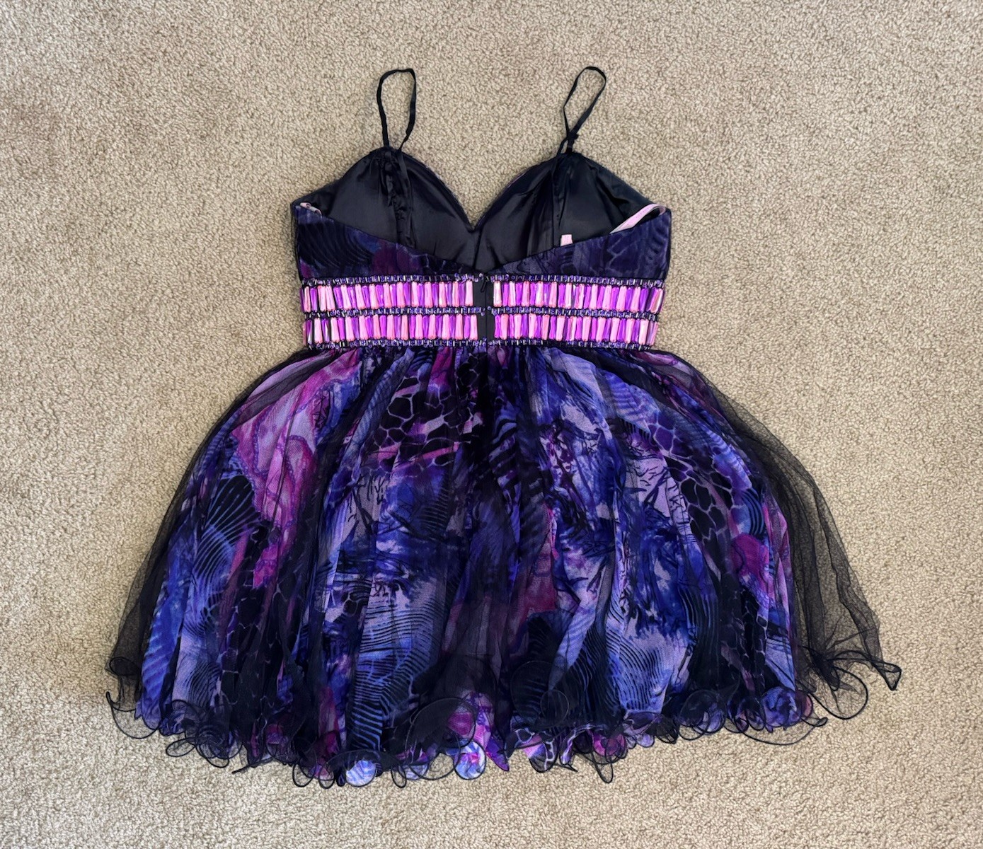 BLUSH PROM Beaded Black Purple Floral Cocktail Dress Party Holiday HOCO LARGE