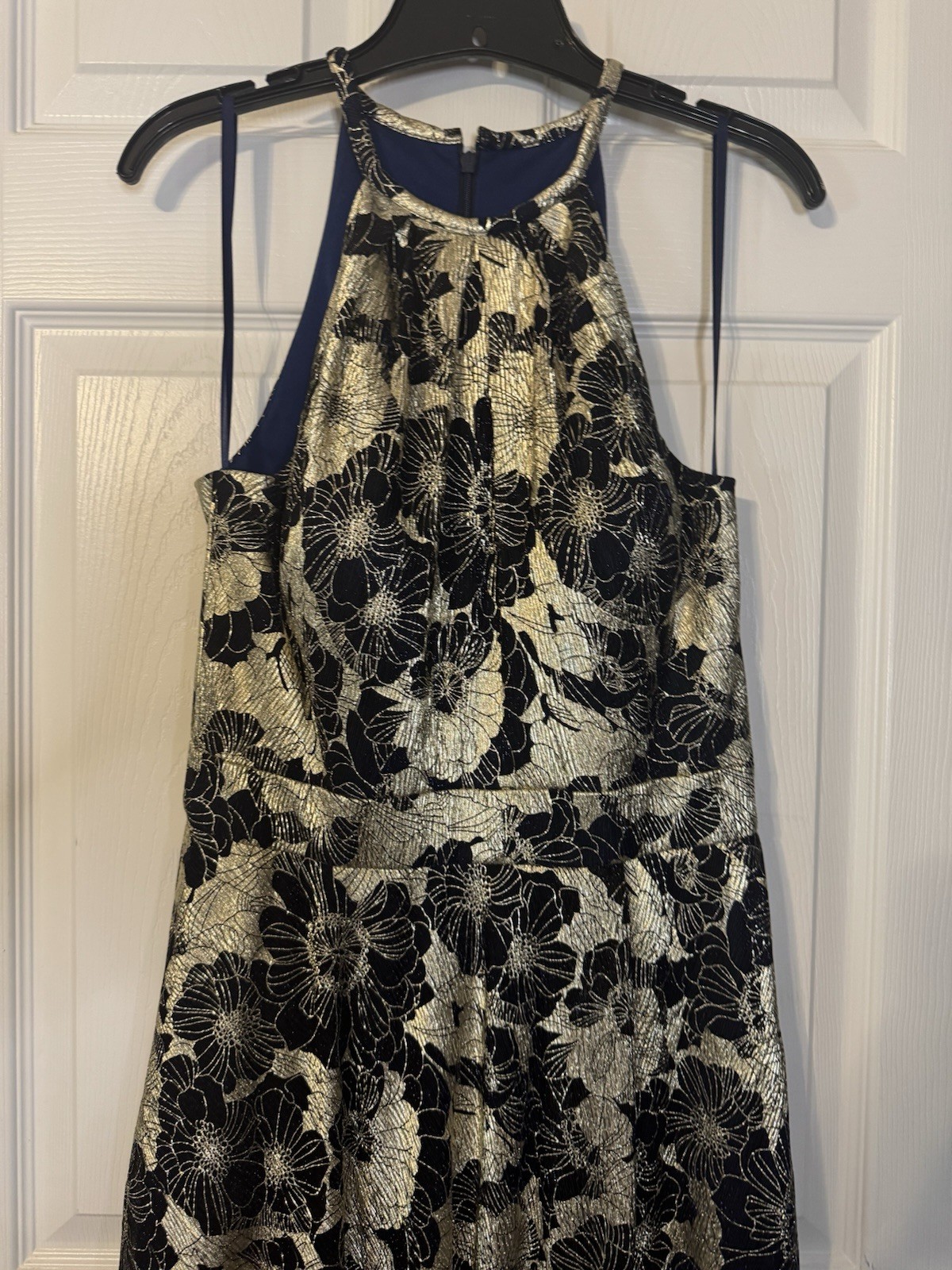 Betsy & Adam Evening Formal Dress 10 Blue Gold Long Wedding Party NEW $268