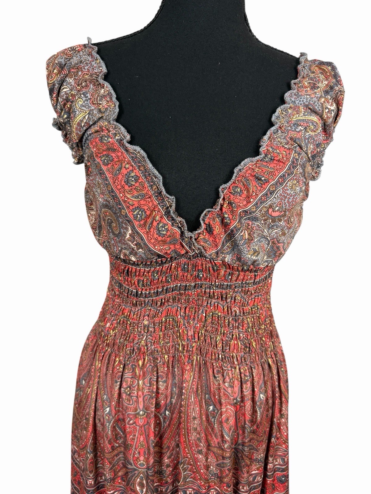 Cienna Womens Smocked Waist Tiered Maxi Dress Medium Silk Blend Flowy Boho