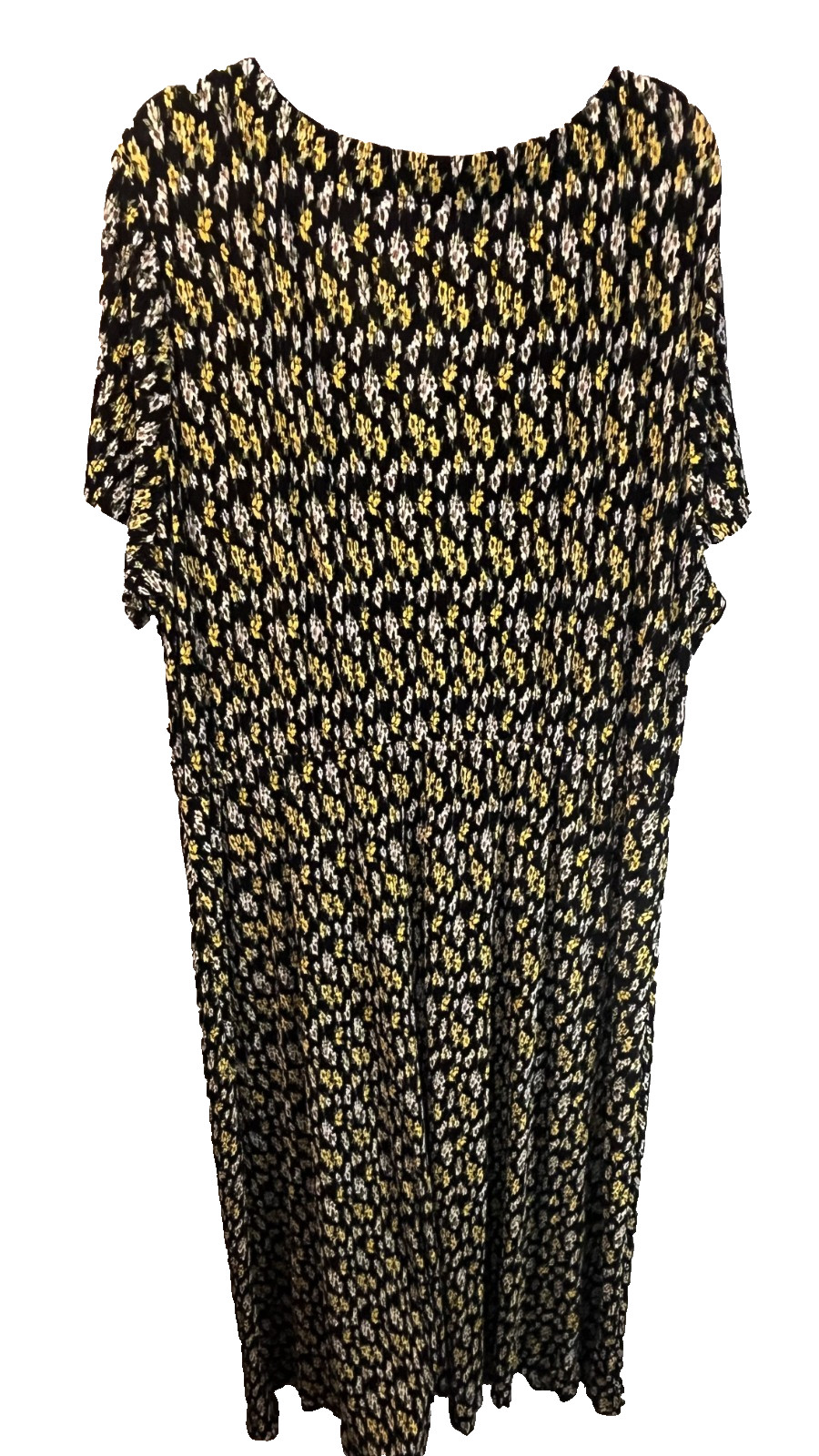 Isaac Mizrahi Live Black Floral Midi Dress Women’s XL Empire Waist Short Sleeve