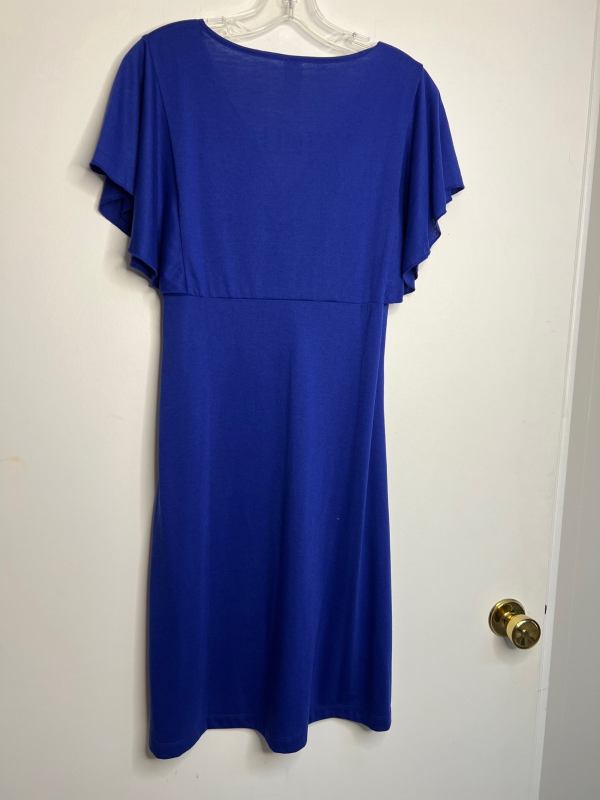 Ladies Short Sleeve Wrap Cross Over V Neck Dress Swing Flared Midi Dress Size Sm