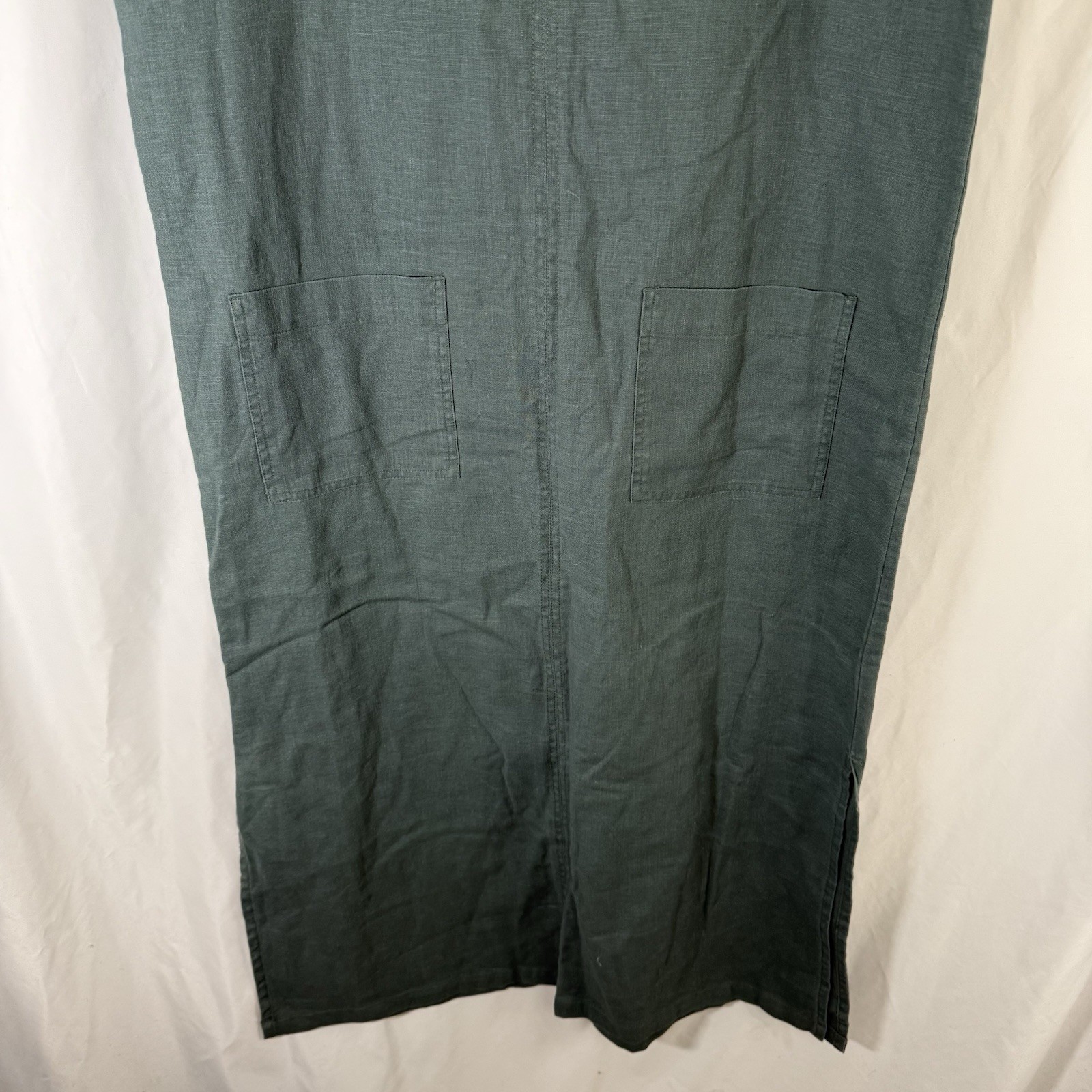 Original TY Wear Linen Blend Maxi Dress Womens 16 Green Sleeveless Vneck Pockets