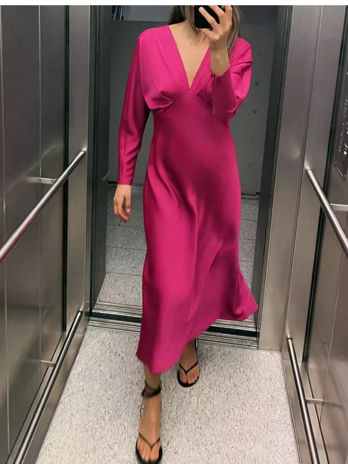 NWT_ZARA WOMAN SS24 SATIN EFFECT MIDI DRESS Raspberry | 2298/067 Size L
