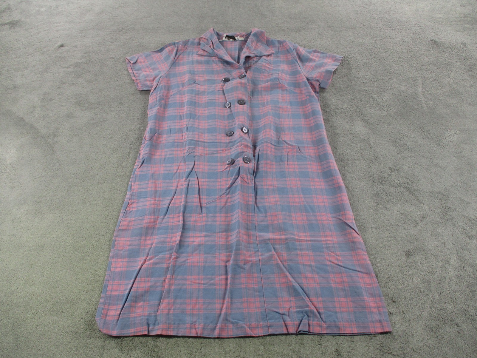 Vintage Top Creations Dress Womens Large Pink Blue Plaid Button Front USA