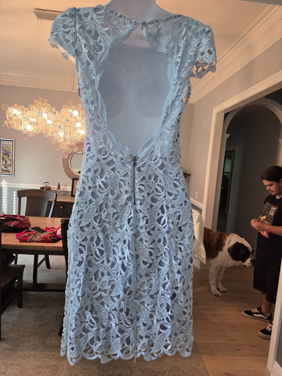 Alice + Olivia Blue Lace Open Back Mini Dress – Sz 4