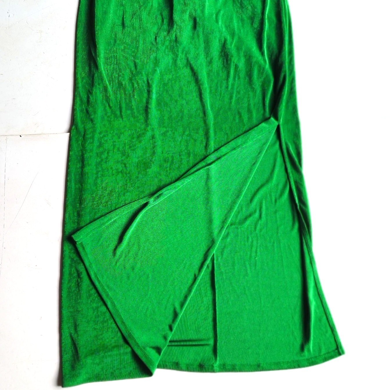 Wild Fable Emerald Satin Lace Up Back Midi Dress Side Slit Women’s Large