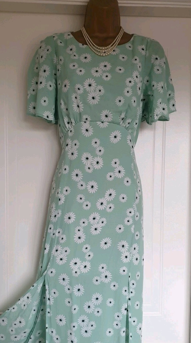 Vintage 1930s Downton Abbey Style Green Cape Midi Wedding Dress Size 12