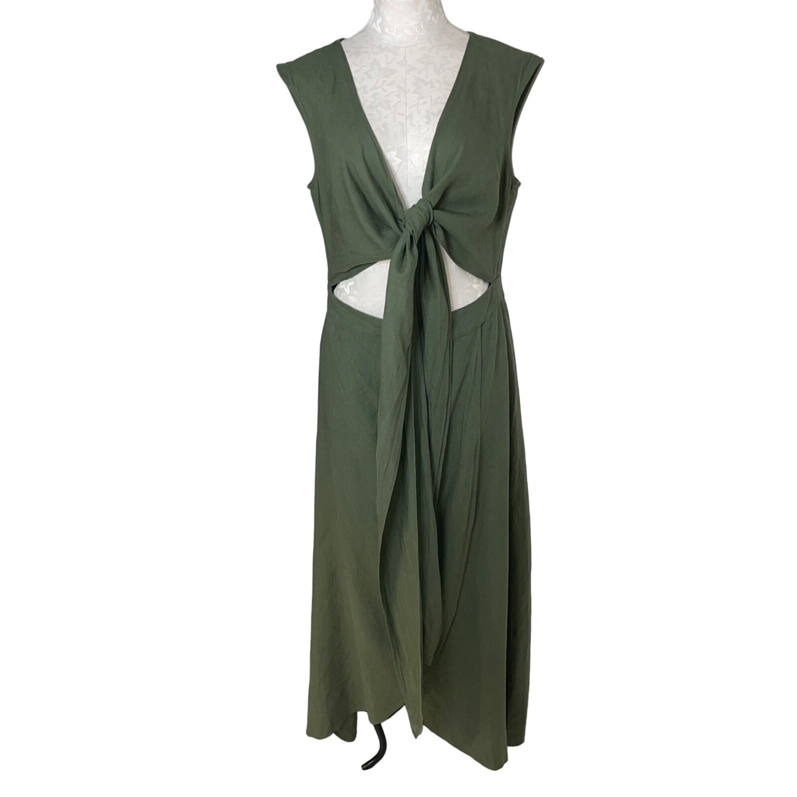 Happy X Nature Maxi Dress Sunbeam Womens Size 10 Green Linen Blend Front Wrap