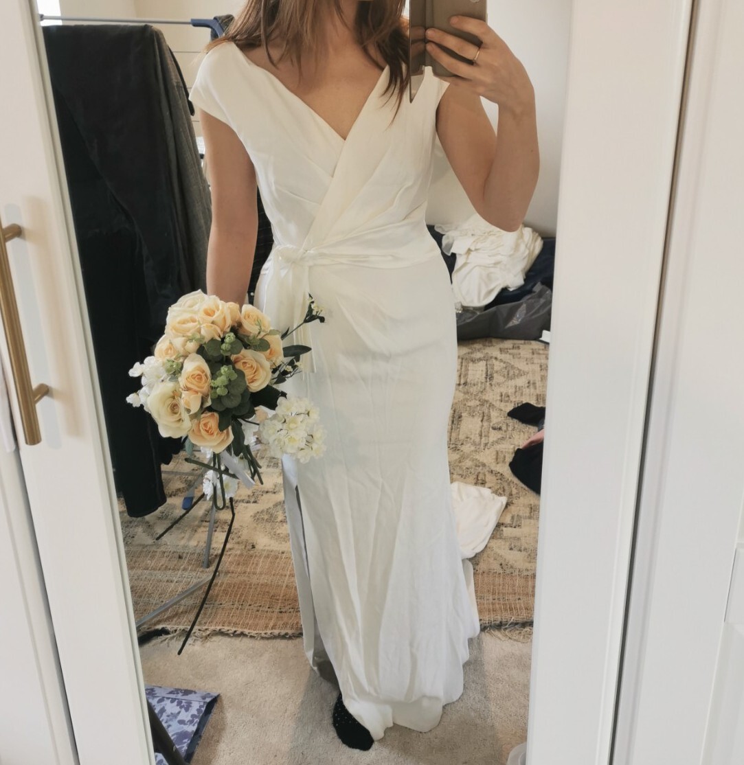 Bridal Wedding Dress Bride Coast Size 10 Floor Length Waist Tie Belt ivory white