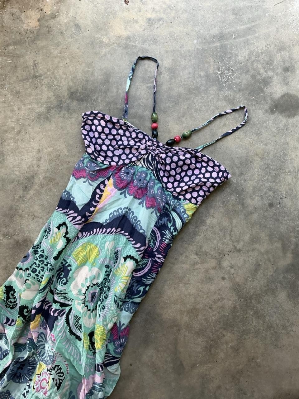 Y2K Boho Halter Maxi Dress | Patchwork Floral Empire Waist Sundress