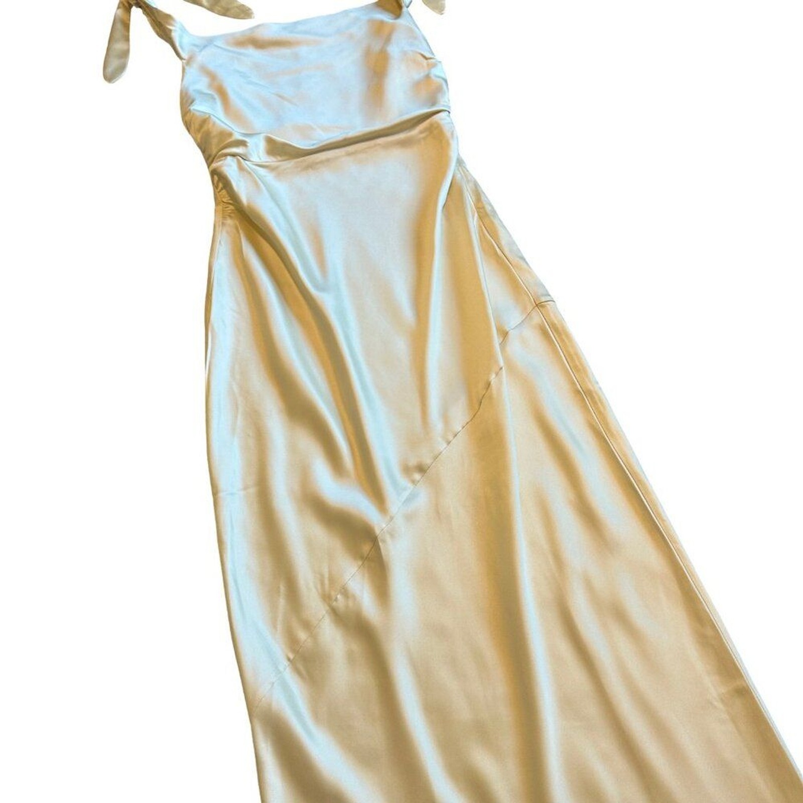 Billy J Frida Maxi Dress Yellow Satin Creamy Buttery Gown Size 14 Women’s NWT