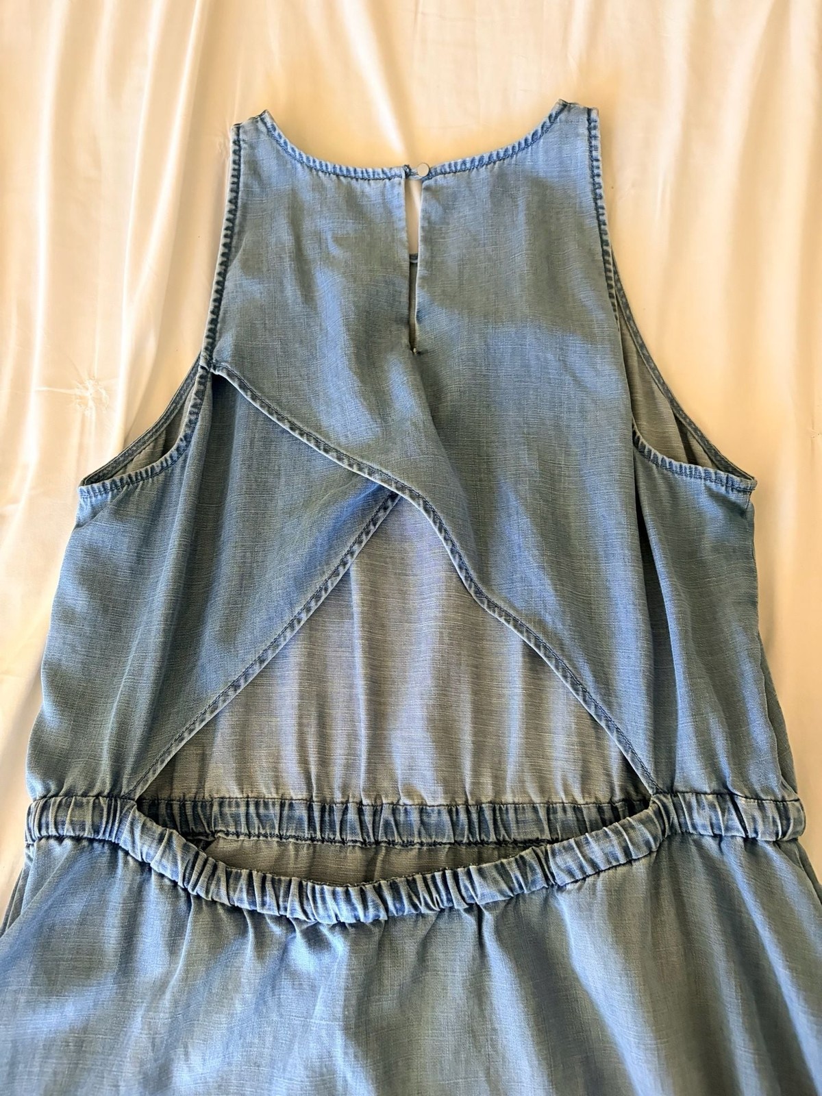 Lou & Grey Sleeveless Chambray Denim Midi Dress with Cutout Back