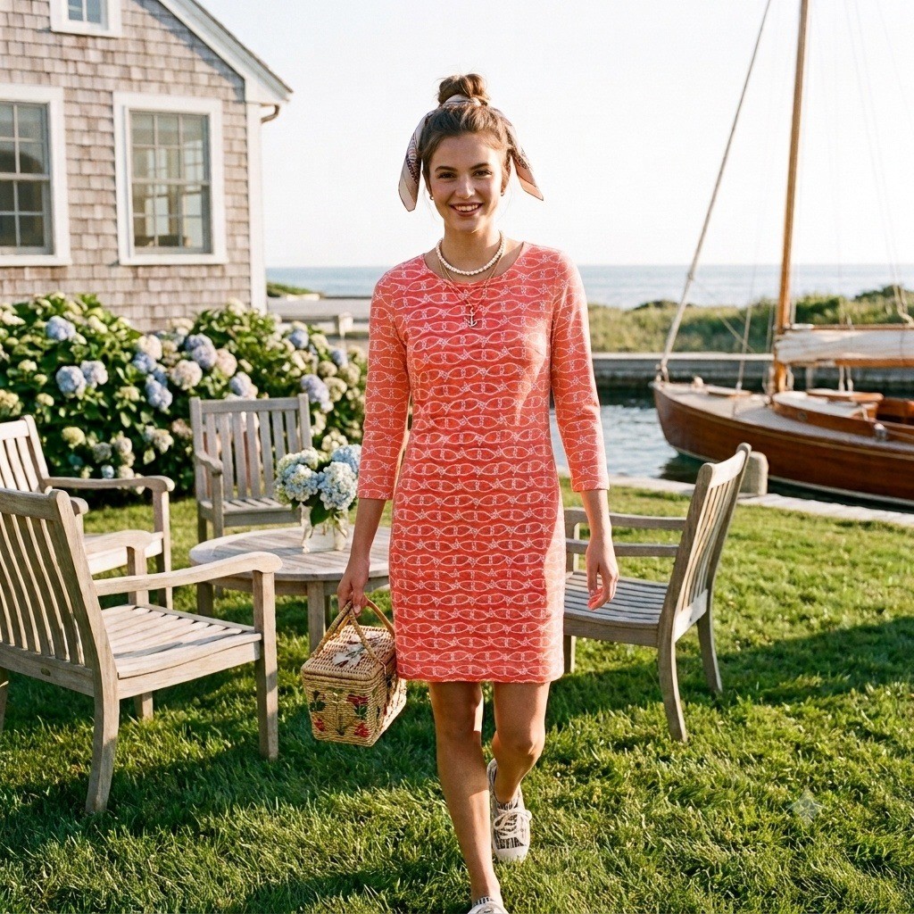 VINEYARD VINES Nautical Rope Shift Dress Coral T-Shirt Dress Small Preppy $128