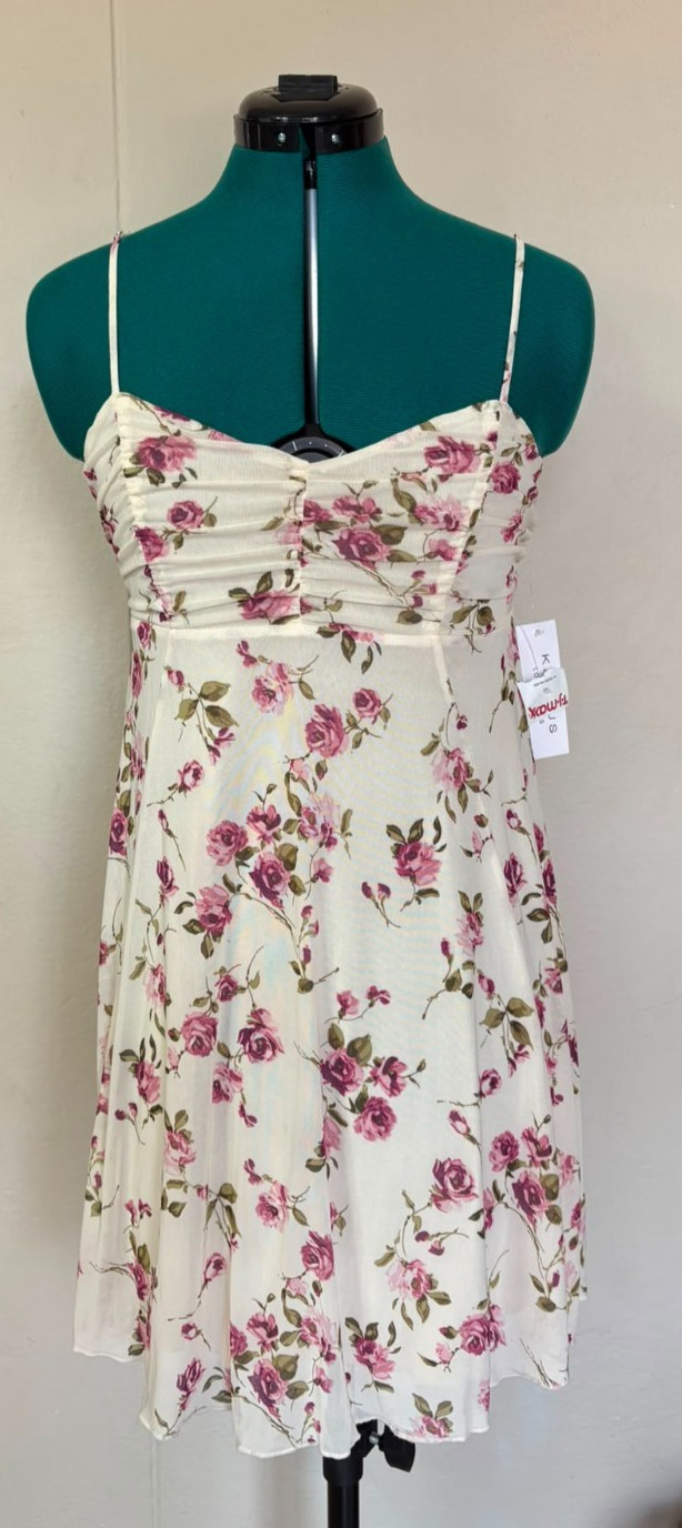 Kirious Los Angeles Floral Mesh Dress Medium Ruched Bust Rose Coquette