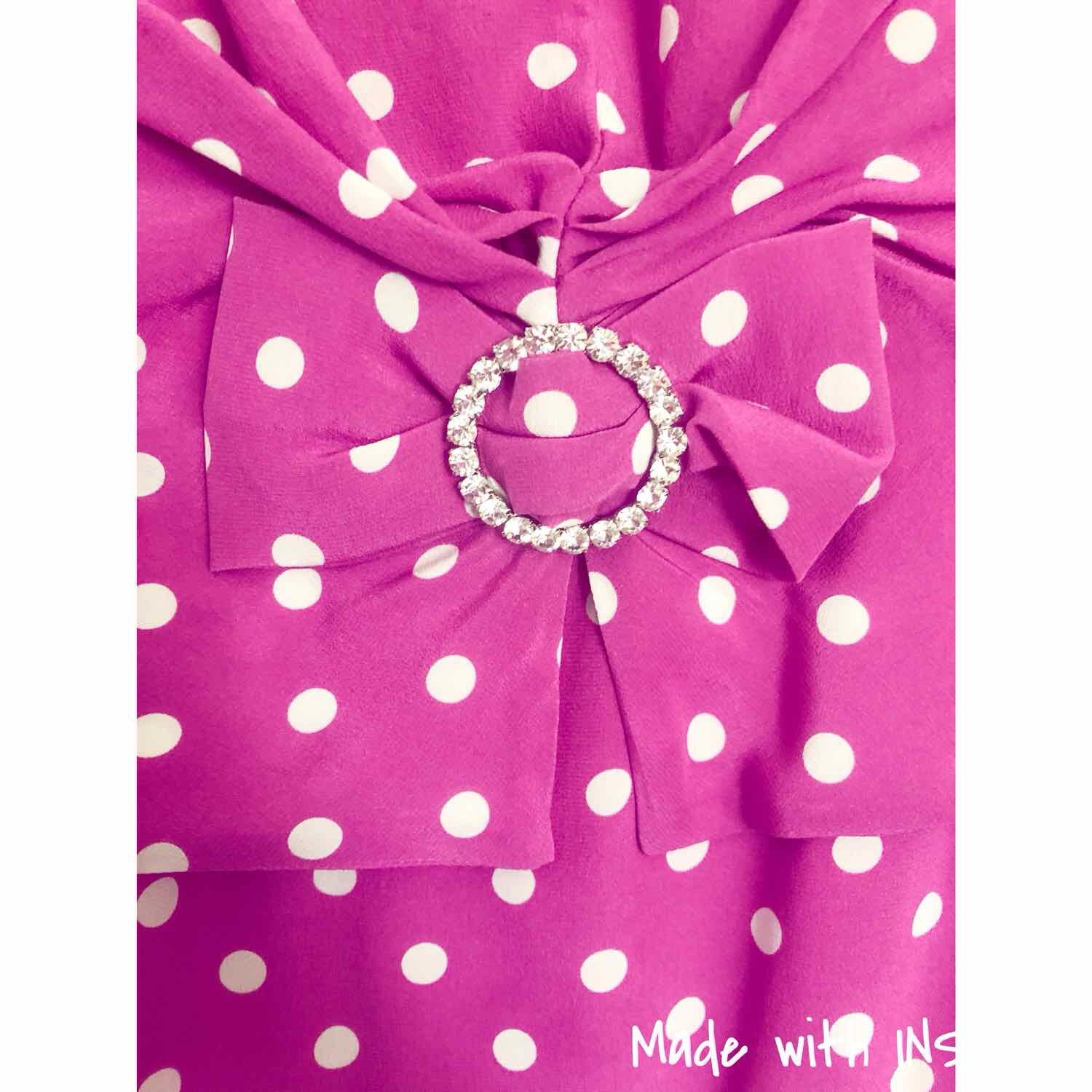 Alessandra Rich Pink & White Polka Dot Print Silk Dress