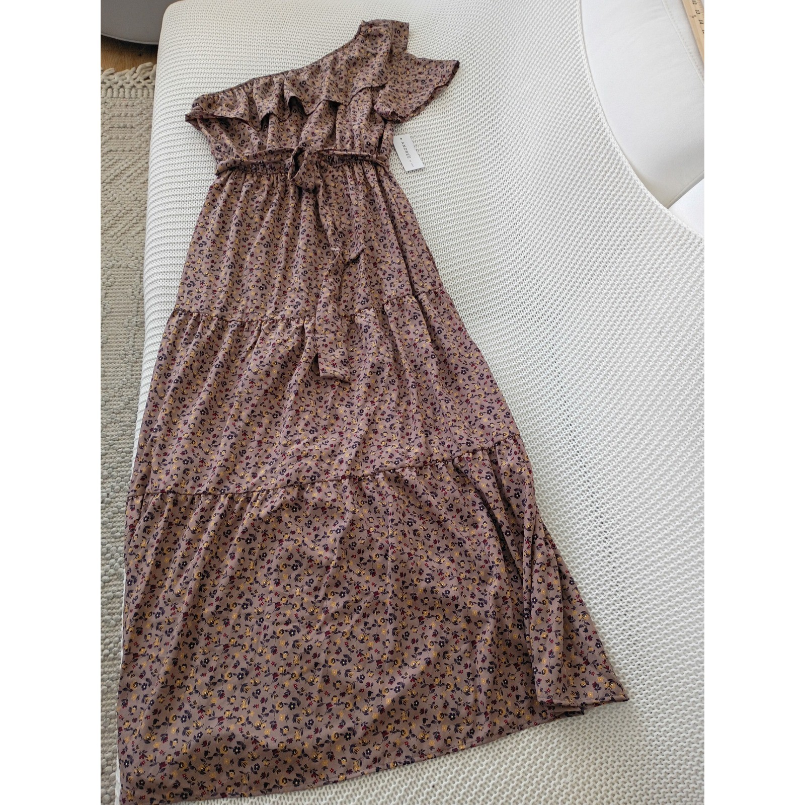 NWT Andrée by Unit Coquette Floral One Shoulder Maxi Dress Tiered Ruffle S/M
