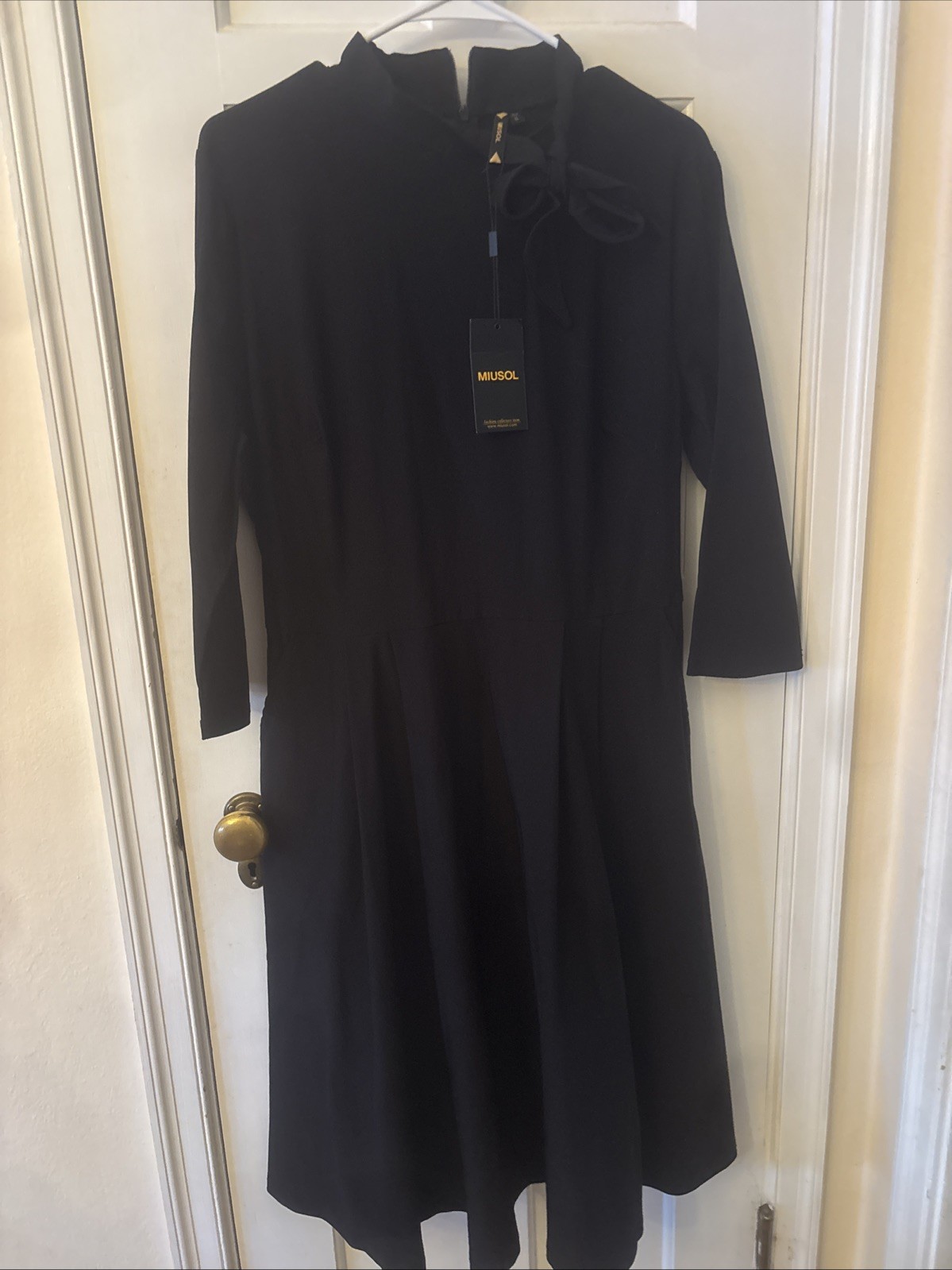 Miusol Fit & Flare XL Women’s Classic Black Front Tie Party Dress Pockets NWT