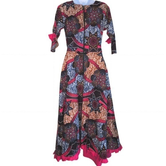 70s Boho Patchwork Print Maxi Dress Medium Handmade Hippie Cottage Festival