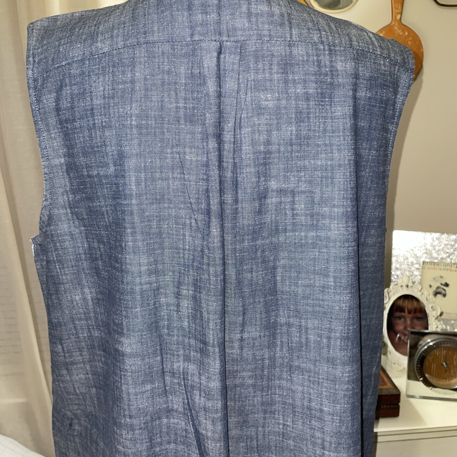 Hatley Chambray Shift Dress | Coastal Preppy | Stripe Piping | Sleeveless Sz Lg