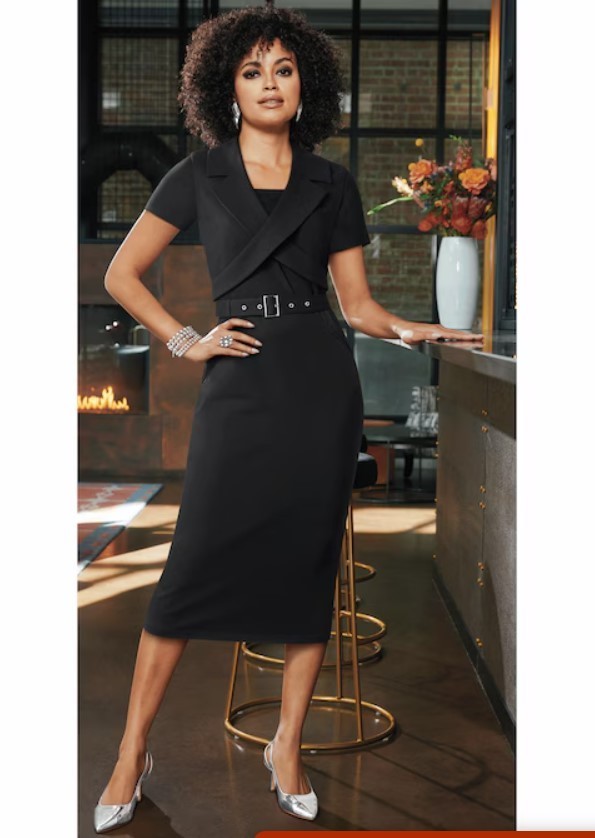 Size 12 Ashro Black Formal Wedding Funeral Church Party Crisscross Sheath Dress